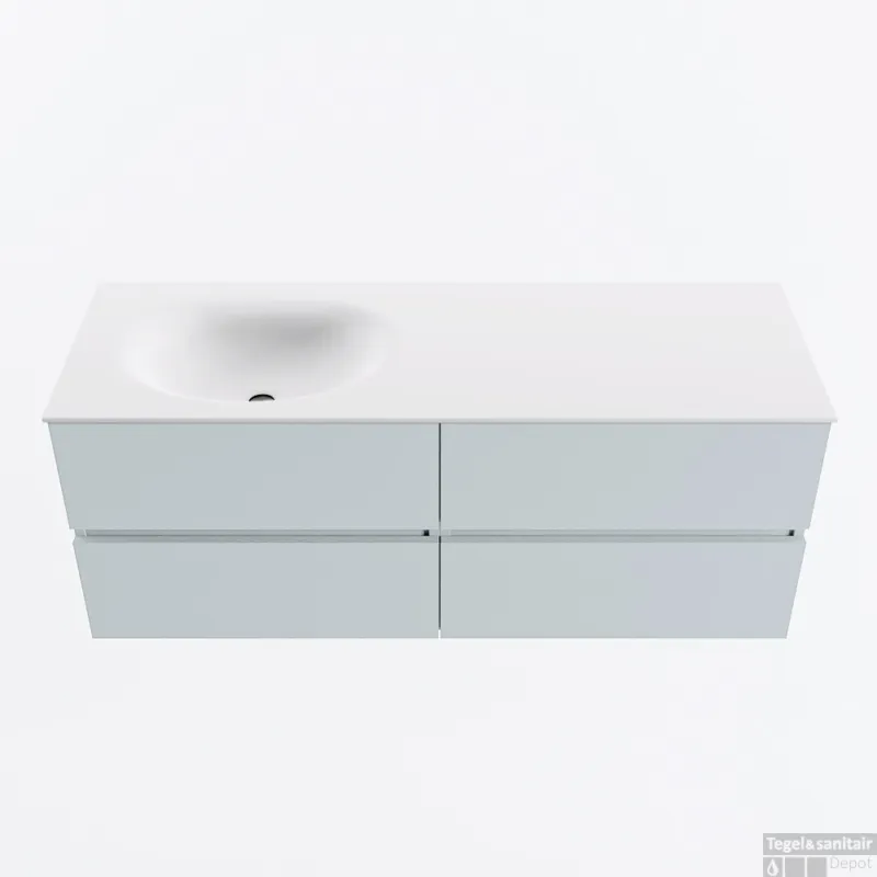 MONDIAZ VICA 130cm badmeubel onderkast Clay 4 lades. Wastafel MOON links zonder kraangat, kleur Talc. Nieuw