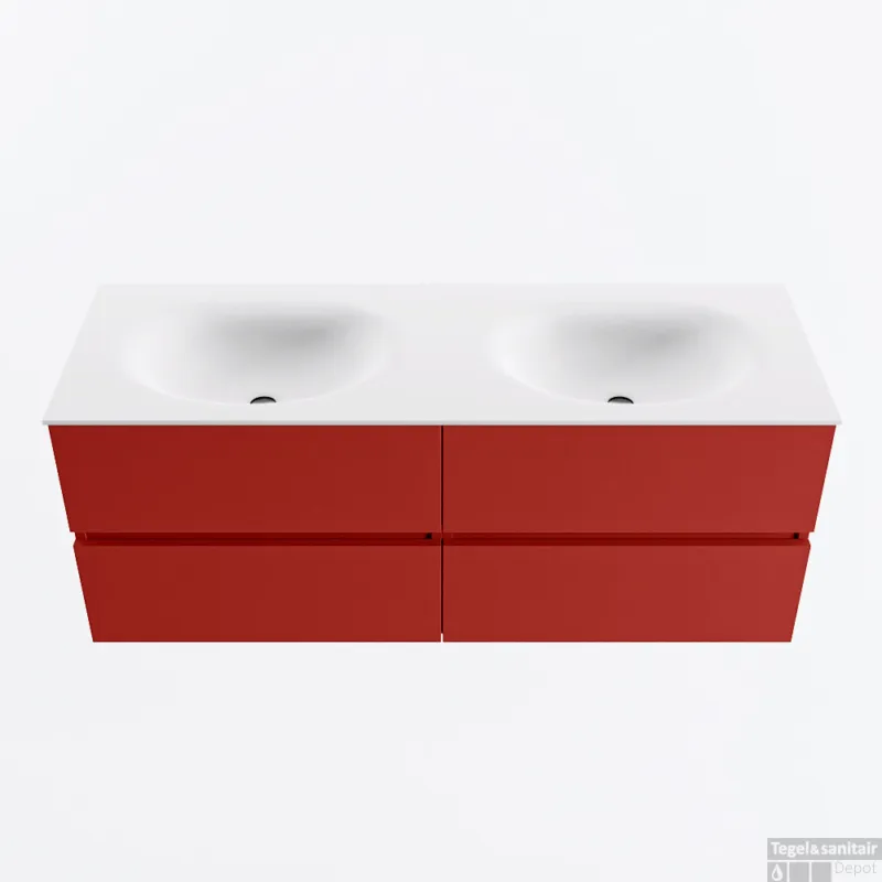 MONDIAZ VICA 130cm badmeubel onderkast Fire 4 lades. Wastafel MOON dubbel 2 kraangaten, kleur Talc. Snelle Levering