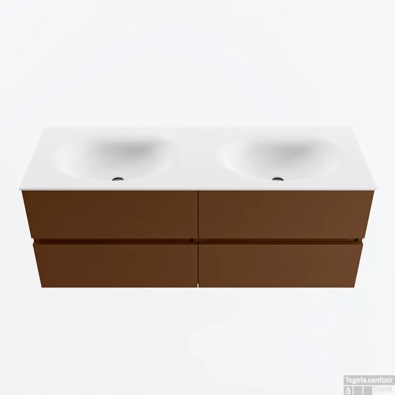 Aanbieding MONDIAZ VICA 130cm badmeubel onderkast Rust 4 lades. Wastafel MOON dubbel zonder kraangat, kleur Talc.
