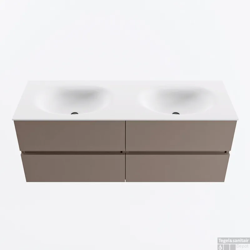 Express Levering MONDIAZ VICA 130cm badmeubel onderkast Smoke 4 lades. Wastafel MOON dubbel zonder kraangat, kleur Talc.