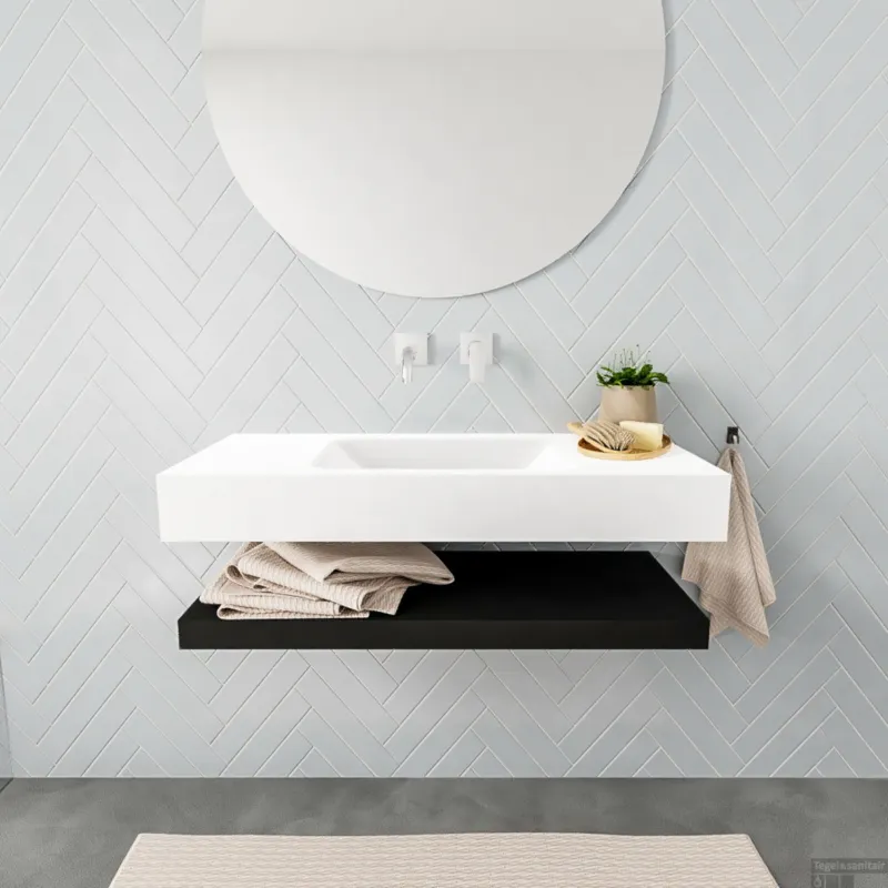 Badkamermeubel BWS Ibiza 100 cm met Mat Zwart Planchet Solid Surface Wastafel Mat Wit (zes varianten) Dagaanbieding