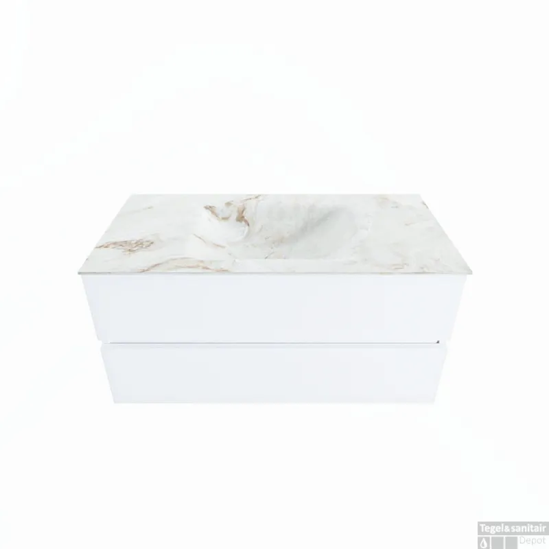 Shop Nu MONDIAZ VICA-DLUX 100cm badmeubel onderkast Talc 2 lades. Inbouw wastafel CLOUD midden zonder kraangat, kleur Frappe.