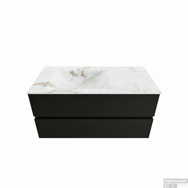 Koop Online MONDIAZ VICA-DLUX 100cm badmeubel onderkast Urban 2 lades. Inbouw wastafel CLOUD links zonder kraangat, kleur Frappe.