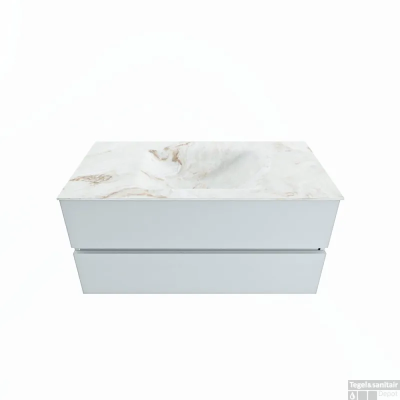 Koop Online MONDIAZ VICA-DLUX 100cm badmeubel onderkast Clay 2 lades. Inbouw wastafel CLOUD midden 1 kraangat, kleur Frappe.
