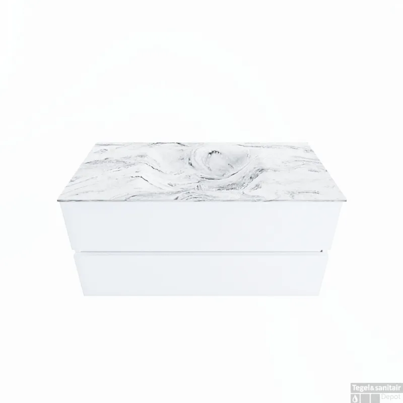 Uitverkoop MONDIAZ VICA-DLUX 100cm badmeubel onderkast Talc 2 lades. Inbouw wastafel CLOUD midden zonder kraangat, kleur Glace.