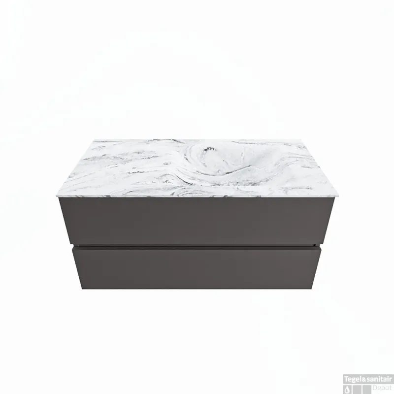 Meest Verkocht MONDIAZ VICA-DLUX 100cm badmeubel onderkast Dark grey 2 lades. Inbouw wastafel CLOUD rechts 1 kraangat, kleur Glace.