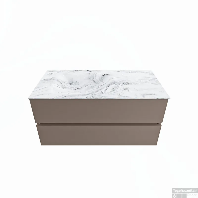 Weekendaanbieding MONDIAZ VICA-DLUX 100cm badmeubel onderkast Smoke 2 lades. Inbouw wastafel CLOUD links 1 kraangat, kleur Glace.