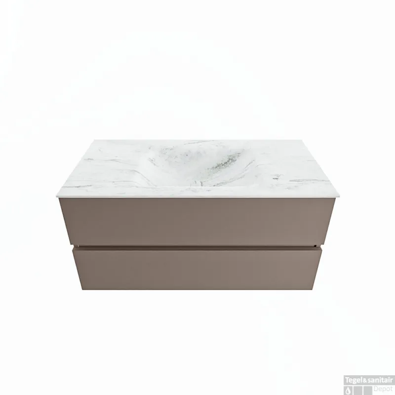 Shop Nu MONDIAZ VICA-DLUX 100cm badmeubel onderkast Smoke 2 lades. Inbouw wastafel CLOUD midden zonder kraangat, kleur Opalo.