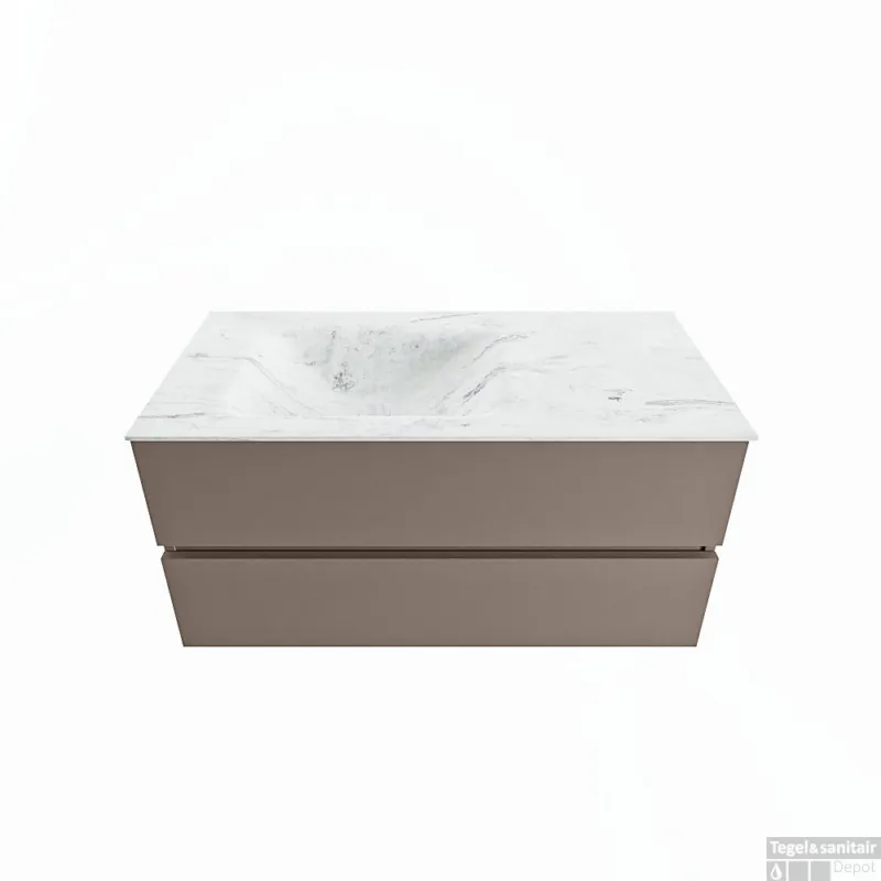 Exclusieve Aanbieding MONDIAZ VICA-DLUX 100cm badmeubel onderkast Smoke 2 lades. Inbouw wastafel CLOUD links zonder kraangat, kleur Opalo.