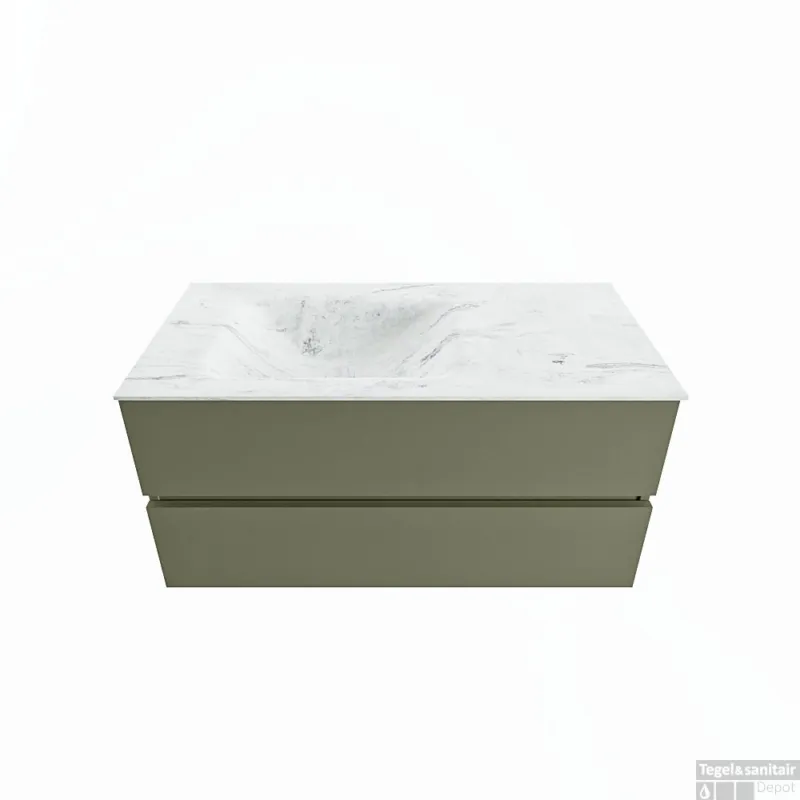 Bestel Nu MONDIAZ VICA-DLUX 100cm badmeubel onderkast Army 2 lades. Inbouw wastafel CLOUD links zonder kraangat, kleur Opalo.