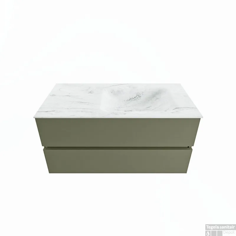 Meest Verkocht MONDIAZ VICA-DLUX 100cm badmeubel onderkast Army 2 lades. Inbouw wastafel CLOUD rechts 1 kraangat, kleur Opalo.