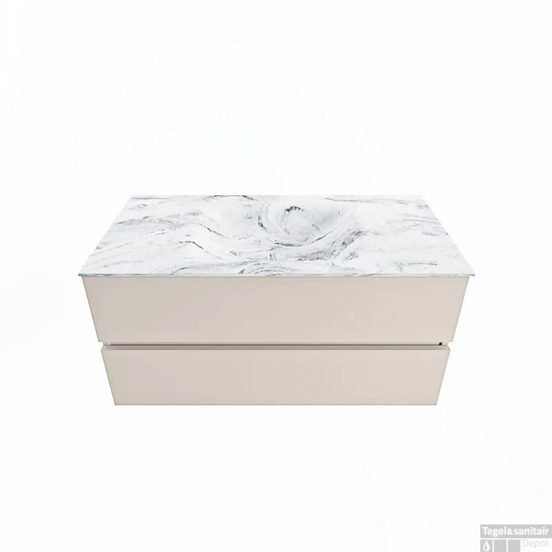 Betrouwbaar MONDIAZ VICA-DLUX 100cm badmeubel onderkast Linen 2 lades. Inbouw wastafel CLOUD midden zonder kraangat, kleur Glace.