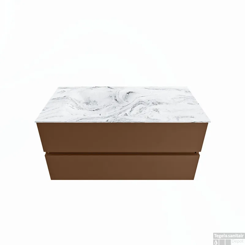 Koop Online MONDIAZ VICA-DLUX 100cm badmeubel onderkast Rust 2 lades. Inbouw wastafel CLOUD links 1 kraangat, kleur Glace.