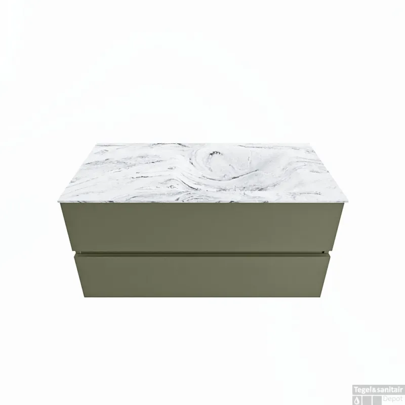 Koop Online MONDIAZ VICA-DLUX 100cm badmeubel onderkast Army 2 lades. Inbouw wastafel CLOUD rechts 1 kraangat, kleur Glace.