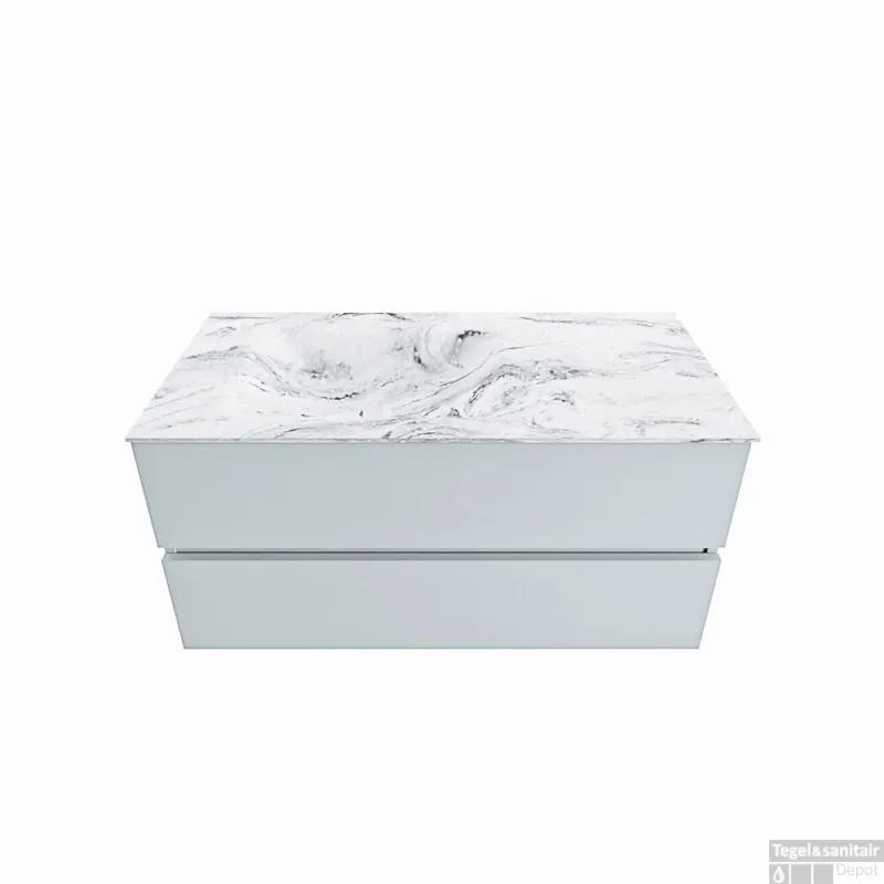 Actieprijs MONDIAZ VICA-DLUX 100cm badmeubel onderkast Clay 2 lades. Inbouw wastafel CLOUD links 1 kraangat, kleur Glace.