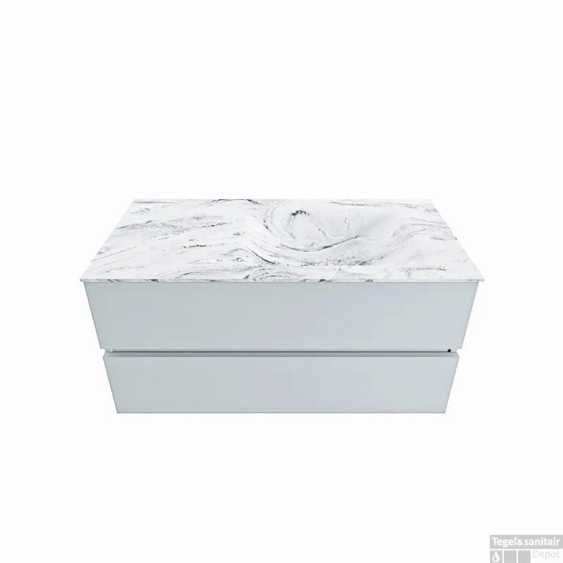 Aanbieding MONDIAZ VICA-DLUX 100cm badmeubel onderkast Clay 2 lades. Inbouw wastafel CLOUD rechts 1 kraangat, kleur Glace.