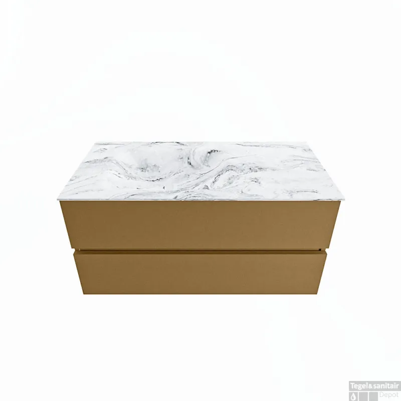 Beperkt Aanbod MONDIAZ VICA-DLUX 100cm badmeubel onderkast Oro 2 lades. Inbouw wastafel CLOUD links zonder kraangat, kleur Glace.
