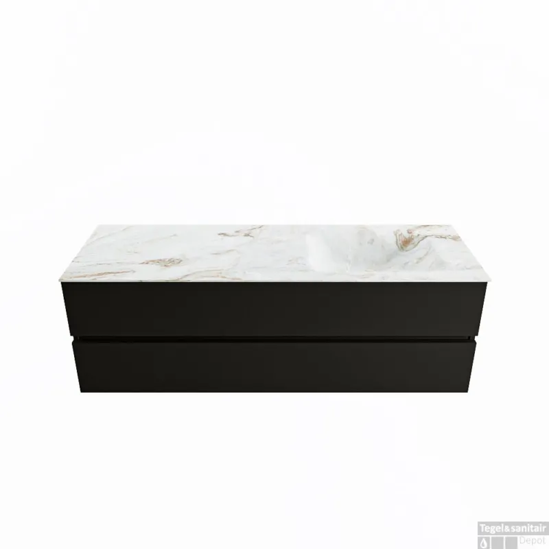 Flitsaanbieding MONDIAZ VICA-DLUX 150cm badmeubel onderkast Urban 2 lades. Inbouw wastafel CLOUD rechts zonder kraangat, kleur Frappe.