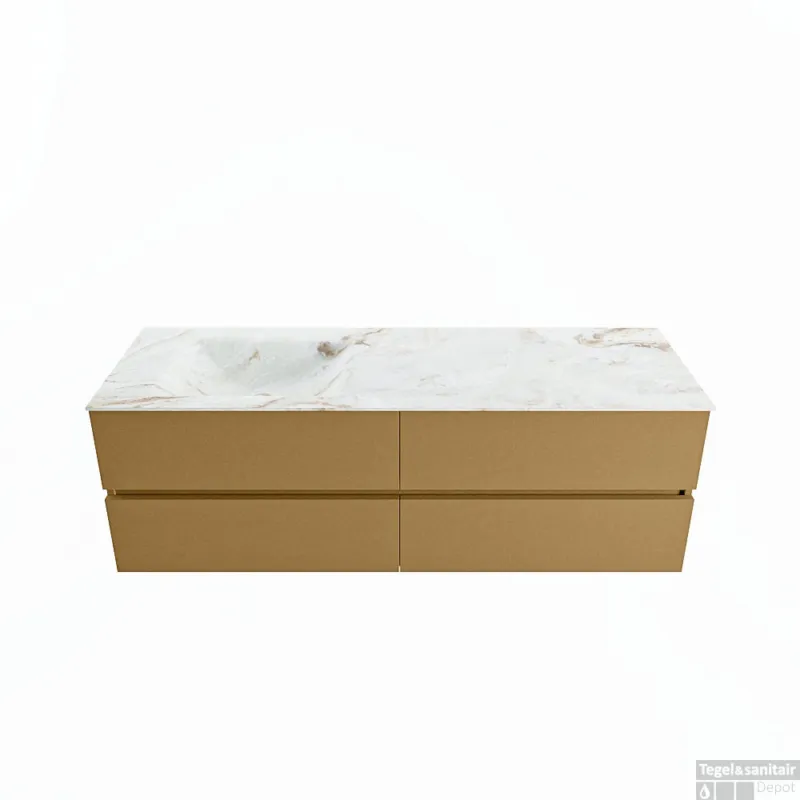 Hoge Kwaliteit MONDIAZ VICA-DLUX 150cm badmeubel onderkast Oro 4 lades. Inbouw wastafel CLOUD links 1 kraangat, kleur Frappe.