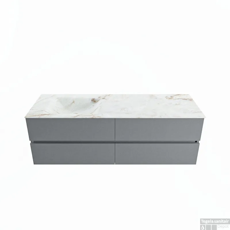 Hoge Kwaliteit MONDIAZ VICA-DLUX 150cm badmeubel onderkast Plata 4 lades. Inbouw wastafel CLOUD links 1 kraangat, kleur Frappe.