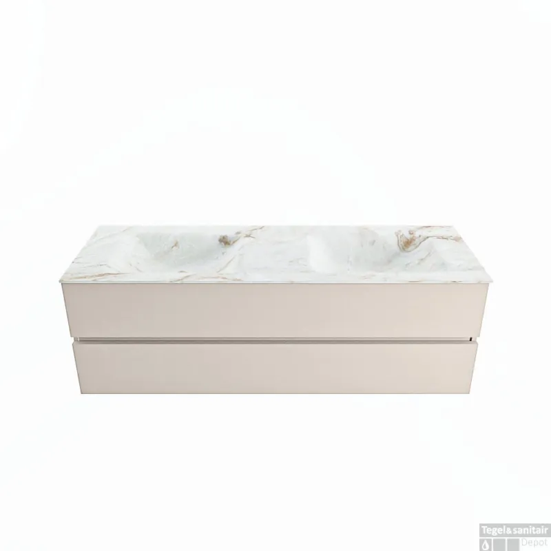 Gereduceerde Prijs MONDIAZ VICA-DLUX 150cm badmeubel onderkast Linen 2 lades. Inbouw wastafel CLOUD dubbel 2 kraangaten, kleur Frappe.