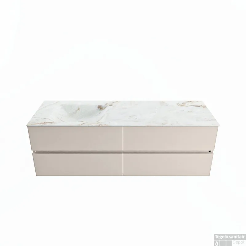 Veilige Betaling MONDIAZ VICA-DLUX 150cm badmeubel onderkast Linen 4 lades. Inbouw wastafel CLOUD links 1 kraangat, kleur Frappe.