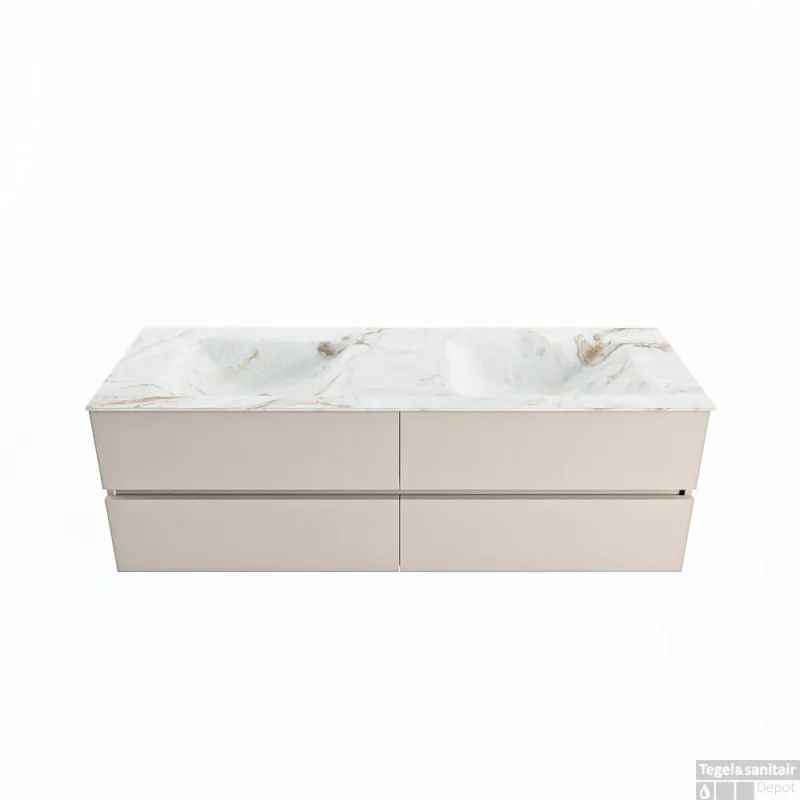 Beperkt Aanbod MONDIAZ VICA-DLUX 150cm badmeubel onderkast Linen 4 lades. Inbouw wastafel CLOUD dubbel 2 kraangaten, kleur Frappe.