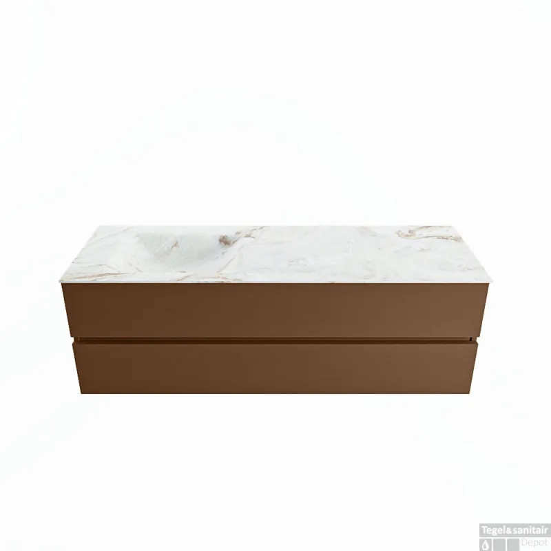 Koopje MONDIAZ VICA-DLUX 150cm badmeubel onderkast Rust 2 lades. Inbouw wastafel CLOUD links zonder kraangat, kleur Frappe.