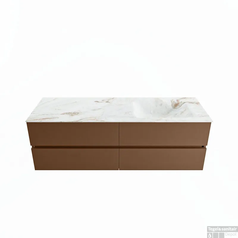 Merkproduct MONDIAZ VICA-DLUX 150cm badmeubel onderkast Rust 4 lades. Inbouw wastafel CLOUD rechts zonder kraangat, kleur Frappe.