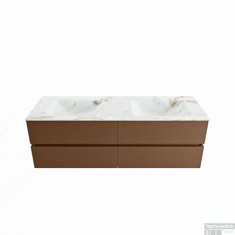 Laatste Kans MONDIAZ VICA-DLUX 150cm badmeubel onderkast Rust 4 lades. Inbouw wastafel CLOUD dubbel 2 kraangaten, kleur Frappe.