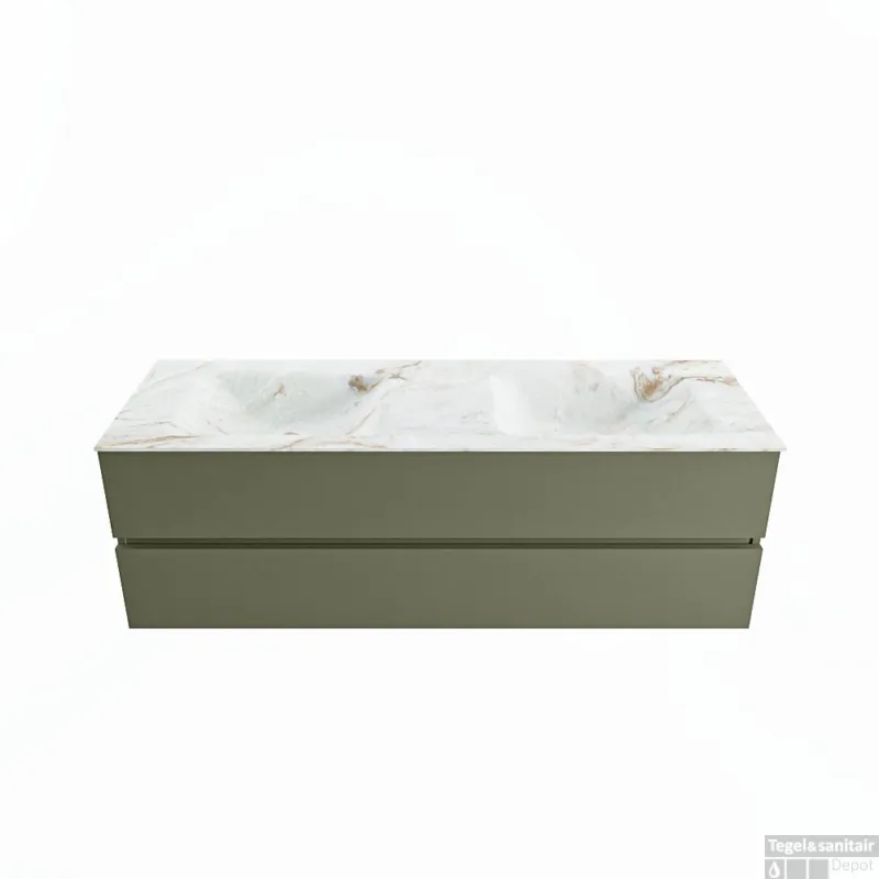 Actieprijs MONDIAZ VICA-DLUX 150cm badmeubel onderkast Army 2 lades. Inbouw wastafel CLOUD dubbel 2 kraangaten, kleur Frappe.