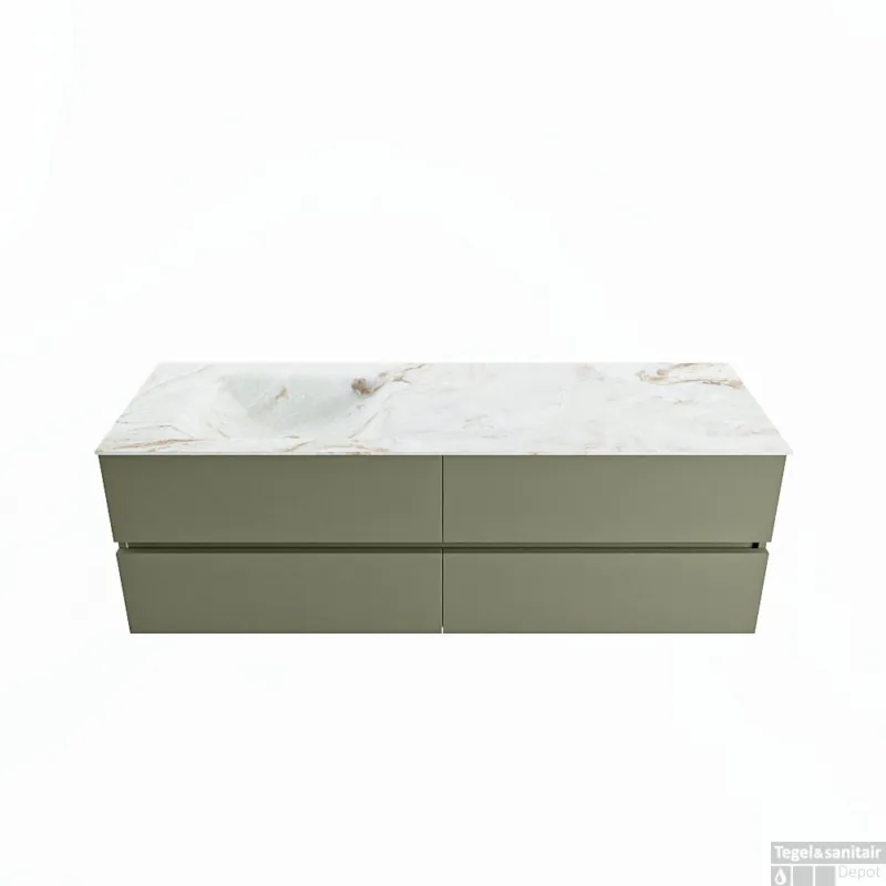 Bestseller MONDIAZ VICA-DLUX 150cm badmeubel onderkast Army 4 lades. Inbouw wastafel CLOUD links 1 kraangat, kleur Frappe.