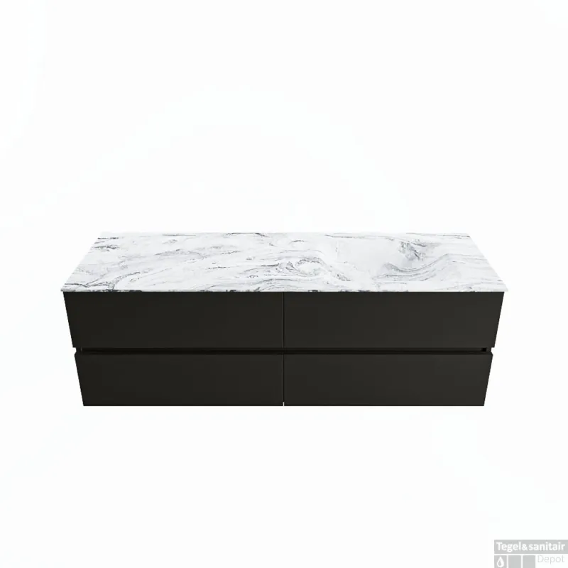 Korting MONDIAZ VICA-DLUX 150cm badmeubel onderkast Urban 4 lades. Inbouw wastafel CLOUD rechts 1 kraangat, kleur Glace.