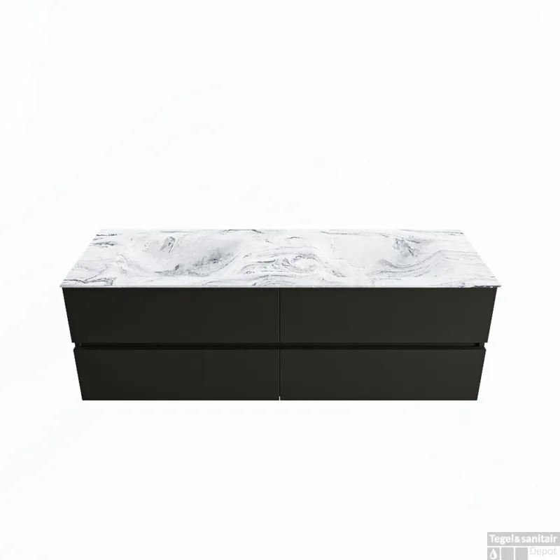 Alleen Vandaag MONDIAZ VICA-DLUX 150cm badmeubel onderkast Urban 4 lades. Inbouw wastafel CLOUD dubbel 2 kraangaten, kleur Glace.