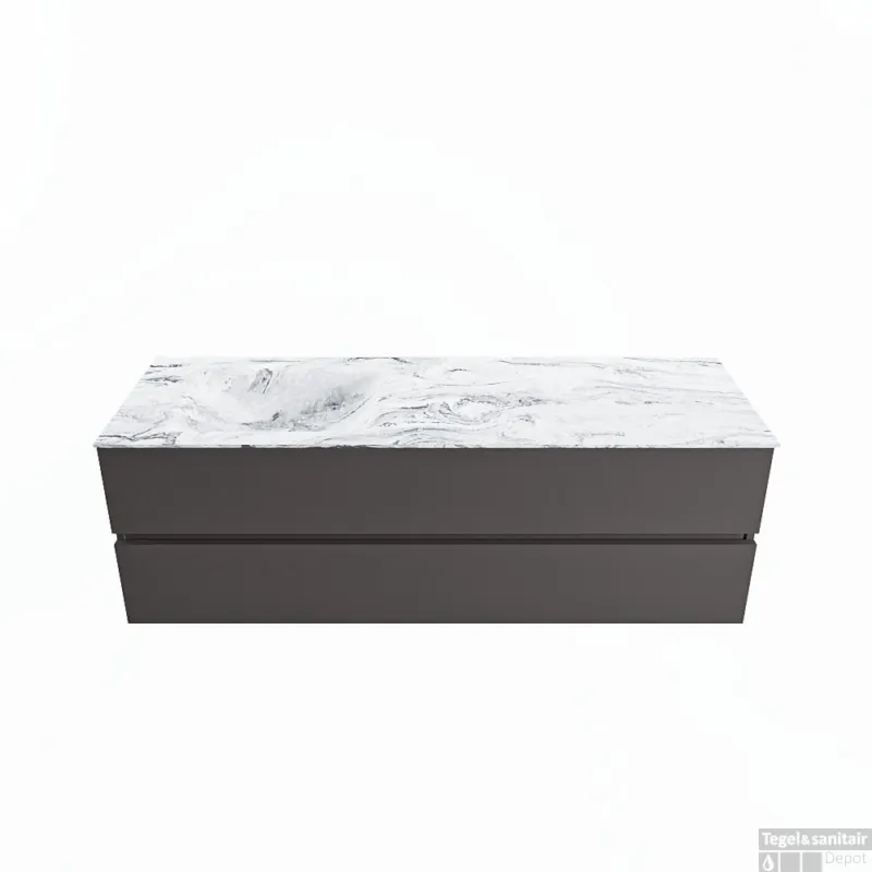 Actieprijs MONDIAZ VICA-DLUX 150cm badmeubel onderkast Dark grey 2 lades. Inbouw wastafel CLOUD links zonder kraangat, kleur Glace.