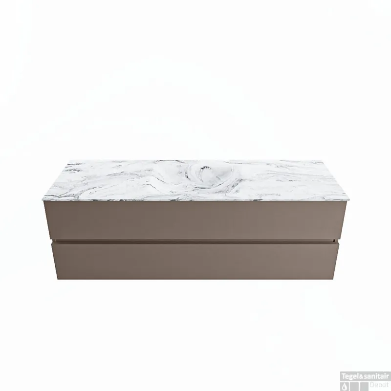 Hete Deal MONDIAZ VICA-DLUX 150cm badmeubel onderkast Smoke 2 lades. Inbouw wastafel CLOUD midden zonder kraangat, kleur Glace.