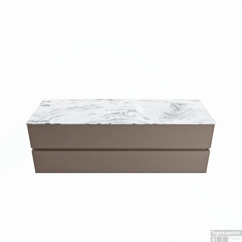 Flitsaanbieding MONDIAZ VICA-DLUX 150cm badmeubel onderkast Smoke 2 lades. Inbouw wastafel CLOUD rechts 1 kraangat, kleur Glace.