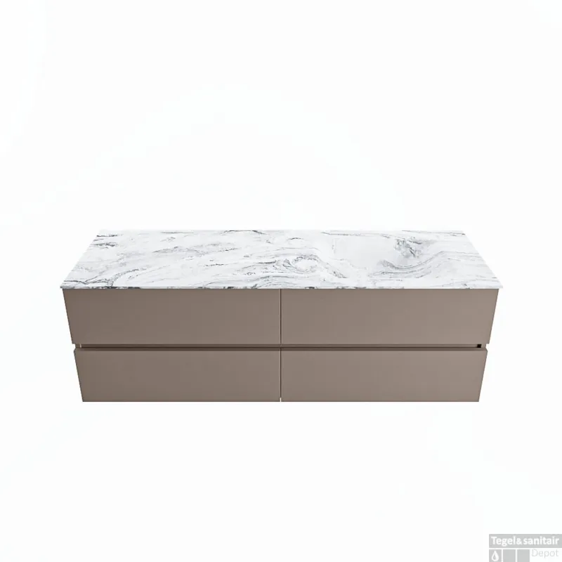 Dagaanbieding MONDIAZ VICA-DLUX 150cm badmeubel onderkast Smoke 4 lades. Inbouw wastafel CLOUD rechts zonder kraangat, kleur Glace.