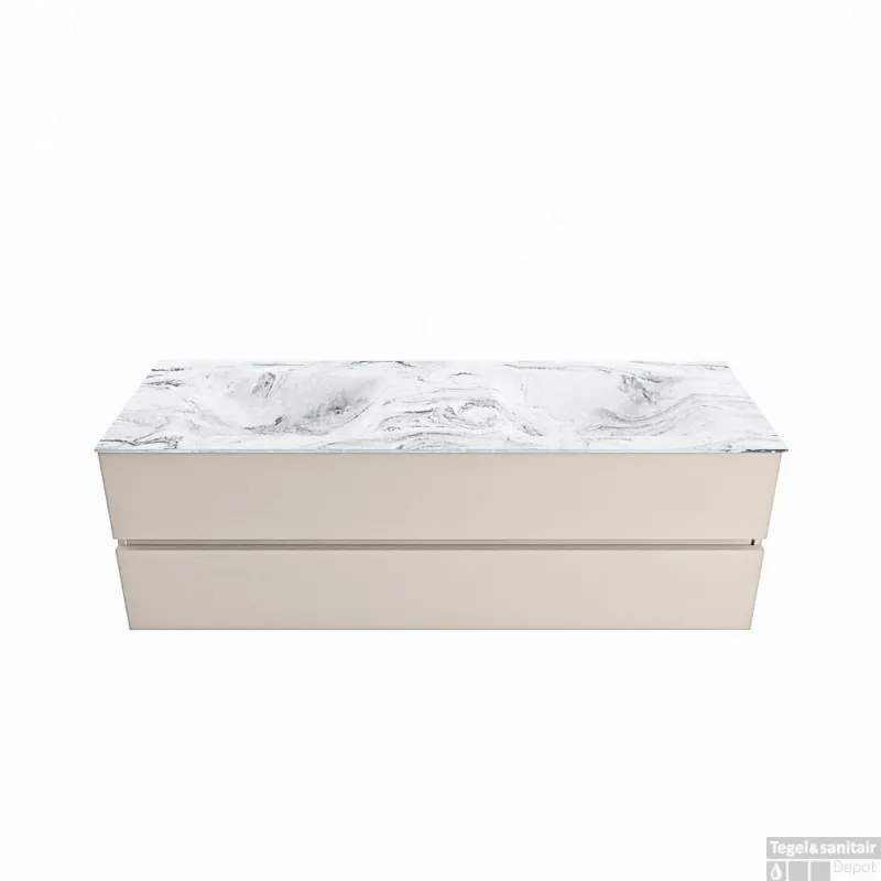 Beste Prijs MONDIAZ VICA-DLUX 150cm badmeubel onderkast Linen 2 lades. Inbouw wastafel CLOUD dubbel 2 kraangaten, kleur Glace.