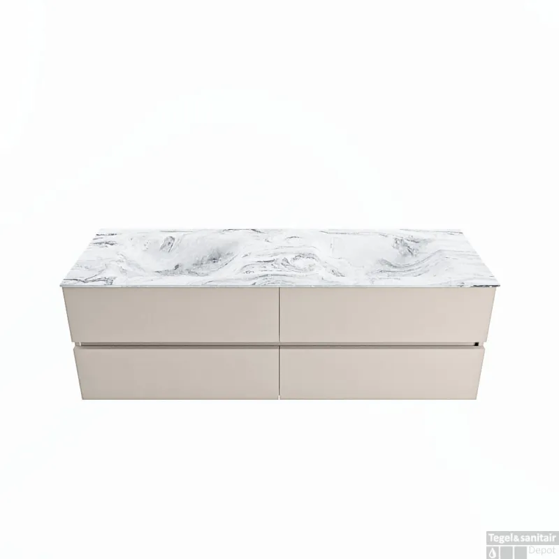 Beste Prijs MONDIAZ VICA-DLUX 150cm badmeubel onderkast Linen 4 lades. Inbouw wastafel CLOUD dubbel zonder kraangat, kleur Glace.