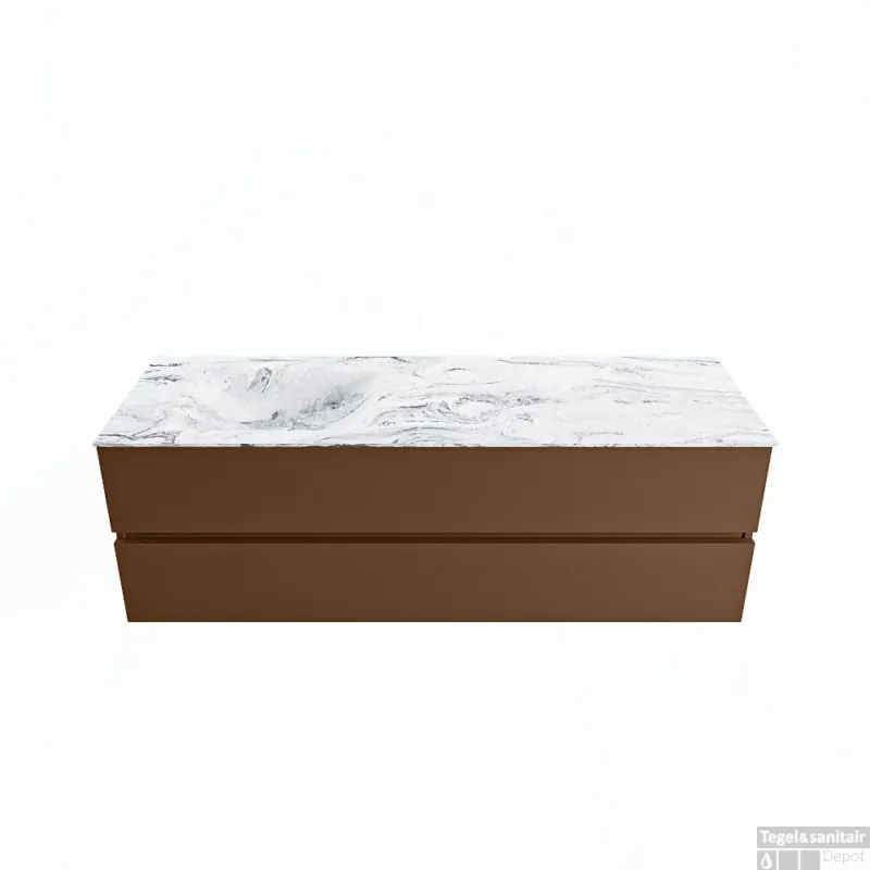 MONDIAZ VICA-DLUX 150cm badmeubel onderkast Rust 2 lades. Inbouw wastafel CLOUD links zonder kraangat, kleur Glace. Gecertificeerd