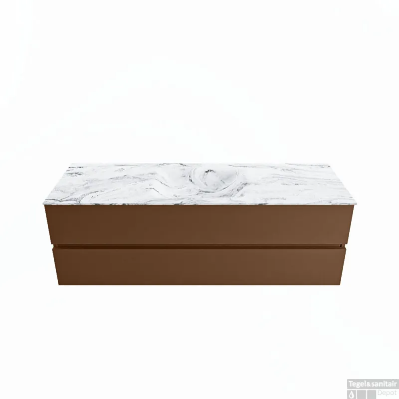 Laatste Kans MONDIAZ VICA-DLUX 150cm badmeubel onderkast Rust 2 lades. Inbouw wastafel CLOUD midden 1 kraangat, kleur Glace.