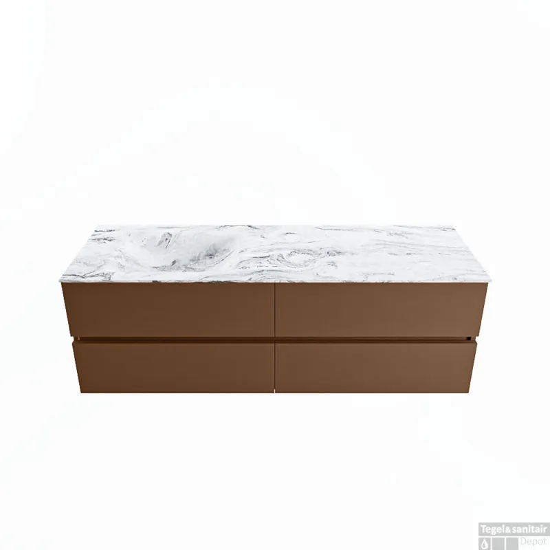 MONDIAZ VICA-DLUX 150cm badmeubel onderkast Rust 4 lades. Inbouw wastafel CLOUD links 1 kraangat, kleur Glace. Aanbieding