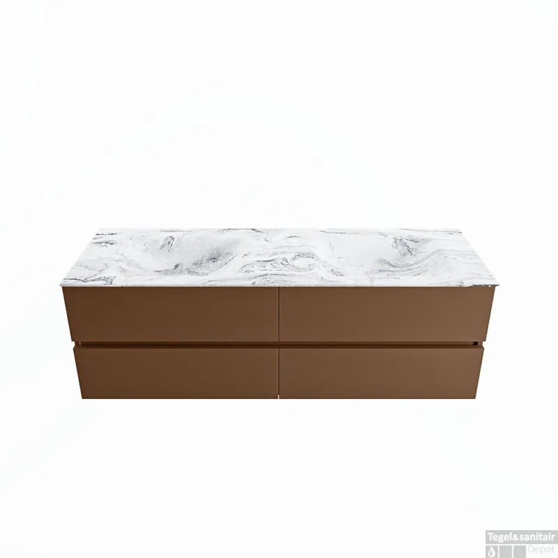 MONDIAZ VICA-DLUX 150cm badmeubel onderkast Rust 4 lades. Inbouw wastafel CLOUD dubbel 2 kraangaten, kleur Glace. Laatste Versie