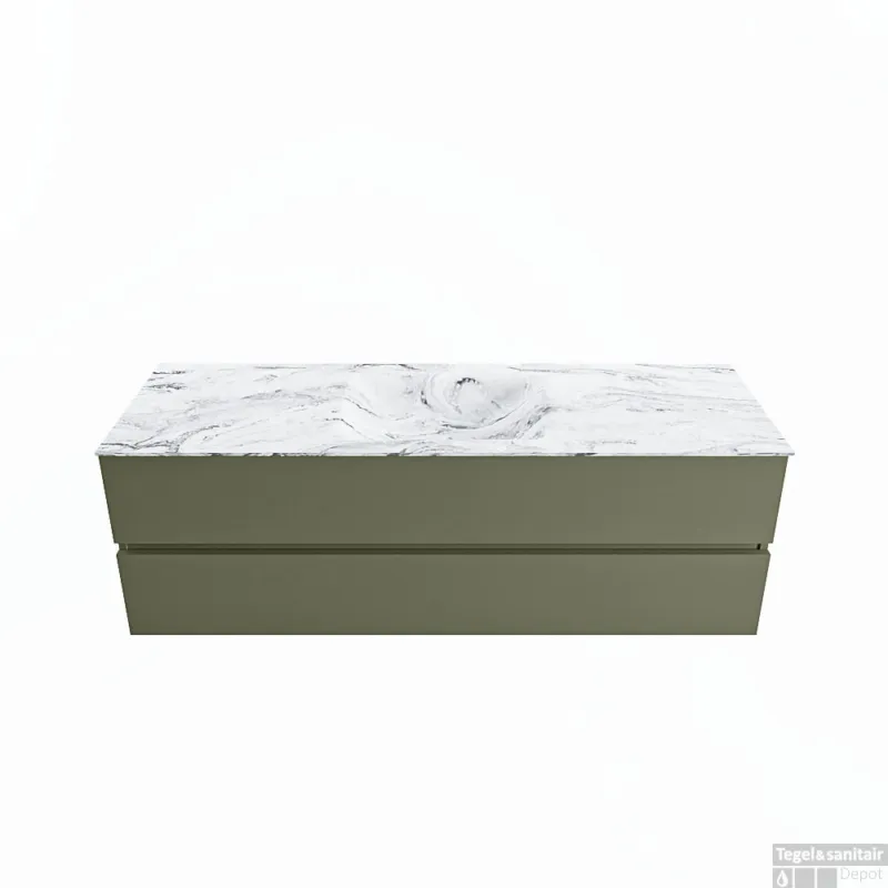 MONDIAZ VICA-DLUX 150cm badmeubel onderkast Army 2 lades. Inbouw wastafel CLOUD midden zonder kraangat, kleur Glace. Koop Vandaag