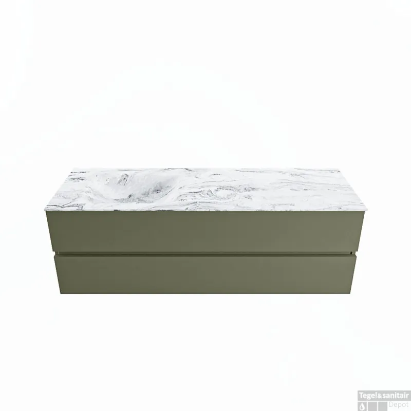 Favoriet MONDIAZ VICA-DLUX 150cm badmeubel onderkast Army 2 lades. Inbouw wastafel CLOUD links 1 kraangat, kleur Glace.