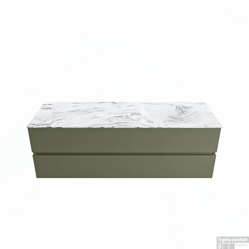 Express Levering MONDIAZ VICA-DLUX 150cm badmeubel onderkast Army 2 lades. Inbouw wastafel CLOUD rechts 1 kraangat, kleur Glace.
