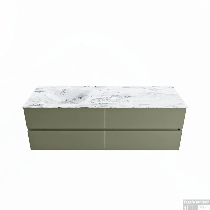 Goedkoop MONDIAZ VICA-DLUX 150cm badmeubel onderkast Army 4 lades. Inbouw wastafel CLOUD links 1 kraangat, kleur Glace.