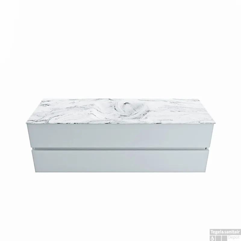 Weekendaanbieding MONDIAZ VICA-DLUX 150cm badmeubel onderkast Clay 2 lades. Inbouw wastafel CLOUD midden zonder kraangat, kleur Glace.