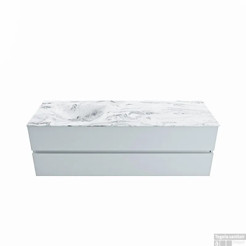 Beperkt Aanbod MONDIAZ VICA-DLUX 150cm badmeubel onderkast Clay 2 lades. Inbouw wastafel CLOUD links zonder kraangat, kleur Glace.
